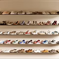 Various Styles Different Colors Shoes Neatly Arranged On Shelves Shoe Store