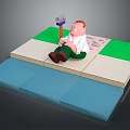 3D Animated Game Character Sitting on Sidewalk Next to Mailbox With Angry Expression