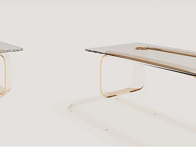 Modern Clear Glass Coffee Table With Stylish Curved Gold Metal Legs Design 3d model