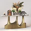 Decorative Accessories Set With Golden Table Stand Flower Bouquet Glass Cloche Photo Frame Bird Figurine
