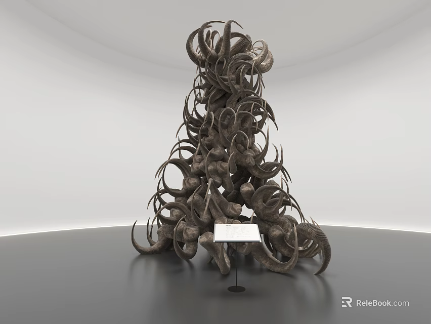 Cultural Center Features Tree Like Metal Sculpture In Spacious White Room 3d model 