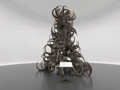 Cultural Center Features Tree Like Metal Sculpture In Spacious White Room 3d model