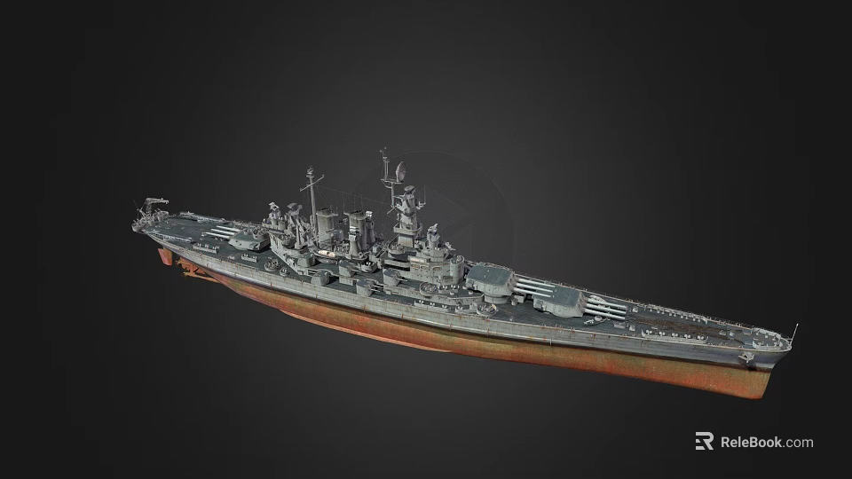 Detailed Warship Model Featuring Deck Turrets Antennas Hull And Mast Design 3d model 