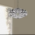 White Petal Shaped Chandelier Hanging Near Window With Blinds And Soft Light Illumination