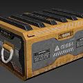 Yellow And Gray Military Crate With Metal Handle Warning Labels And Textured Surface 3d model