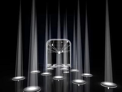 Modern Interactive Zone With Transparent Frame Upward Light Beams And Circular Bases 3d model