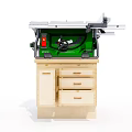 Industrial Equipment Table Saw With Wooden Cabinet And Tool Storage Drawers