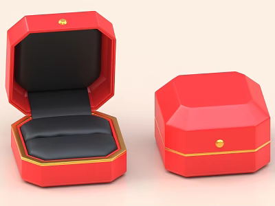 Red Jewelry Box with Open Lid Black Lining and Gold Accents for Elegant Storage 3d model