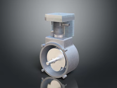 3D Rendered Metal Engine With Cylindrical Body And Flywheel Component On Dark Background 3d model