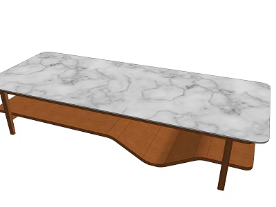 Modern Coffee Table With Marble Top And Curved Wooden Base Design 3d model