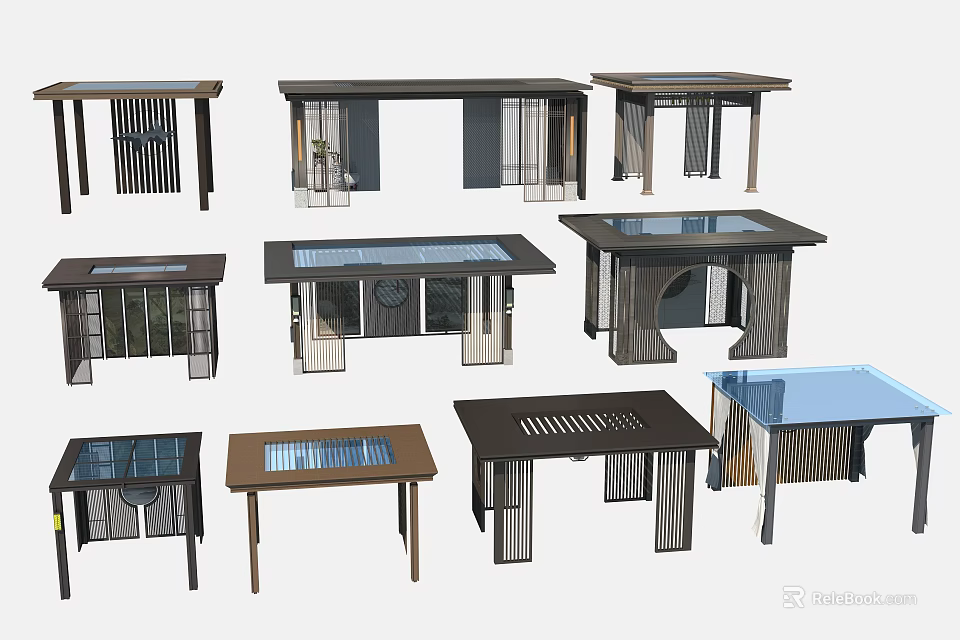 Modern Pergola Design Ideas With Metal Frames Glass Tops And Decorative Grilles 3d model 