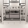 Light Colored Wooden Bunk Bed With Stuffed Giraffe On Top Bunk Bookshelf And Drawers
