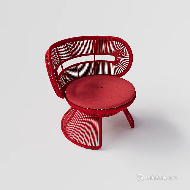 Stylish Red Woven Accent Chair With Curved Backrest And Padded Seat Design 3d model 