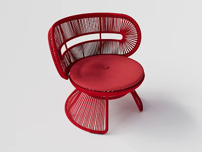 Stylish Red Woven Accent Chair With Curved Backrest And Padded Seat Design 3d model