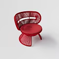 Stylish Red Woven Accent Chair With Curved Backrest And Padded Seat Design