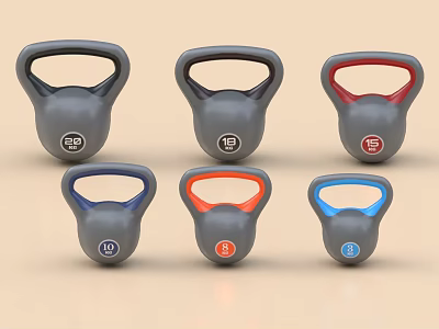 Kettlebells With Colorful Handles For Home Gym Fitness Training Equipment 3d model
