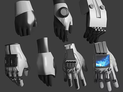 Futuristic Tech Inspired Gloves With Various Mechanical Designs And Functional Features 3d model