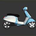 Stylish Blue And White Modern Scooter With Black Seat And Chrome Wheels