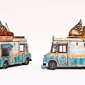 Vintage Blue And White Ice Cream Truck With Large Cones On Top