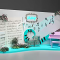 Wedding Photo Spot With Pink Piano Music Notes Sheet Music Flower Garlands And Blue Platform