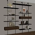Modern Shelving Unit with Wood and Metal Design Decorative Items Photo Frames Vases and Books