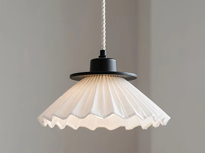 Modern Pendant Light With Black Ceiling Base And White Pleated Lampshade 3d model