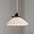Modern Pendant Light With Black Ceiling Base And White Pleated Lampshade 3d model