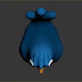 Blue Cartoon Bird With Big Eyes Yellow Beak And Feet Standing On Black Background