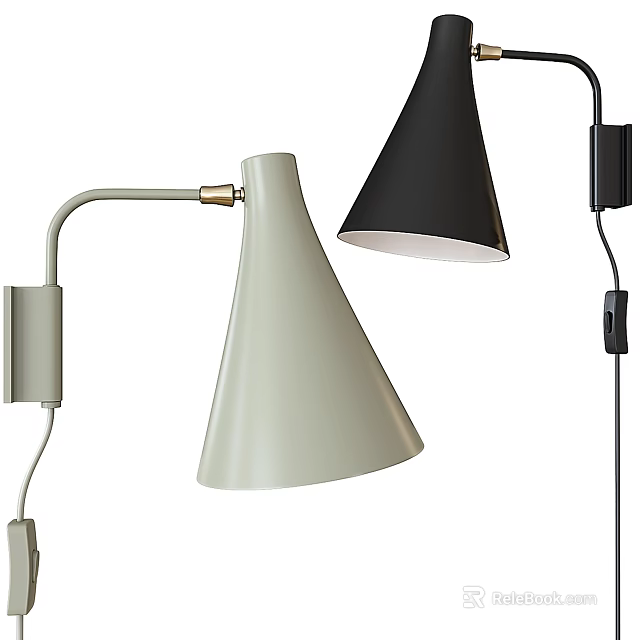 Modern Wall Sconces with Conical Design Beige and Black Curved Arm for Interior Lighting 3d model 