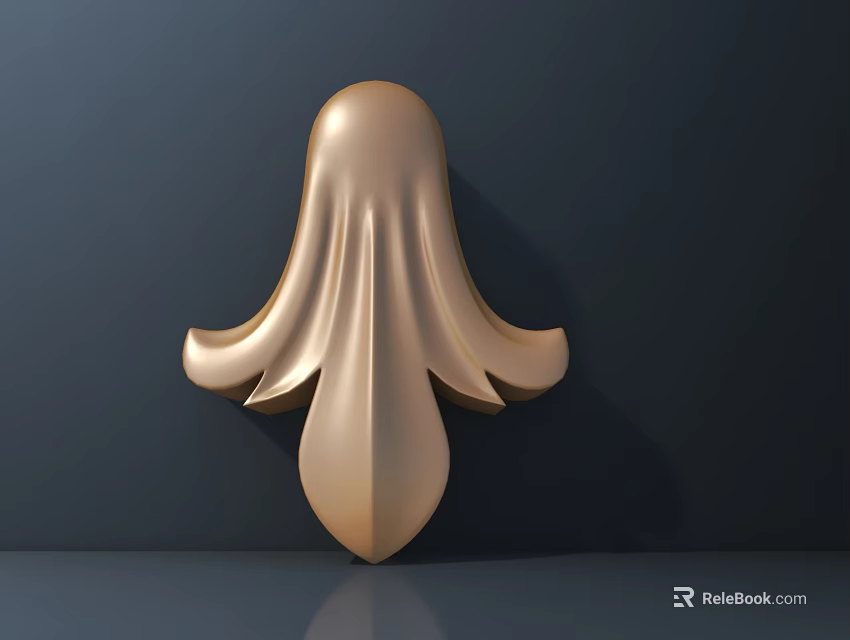 Ornate Golden Carved Ornament With Curved Petals And Floral Design 3d model 