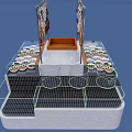 Open Display Counter with Hanging Meat and Fresh Dishes on Metal Rack and Glass Counter