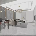 Elegant Modern Restaurant Interior With Marble Floor Chandelier And Dining Chairs
