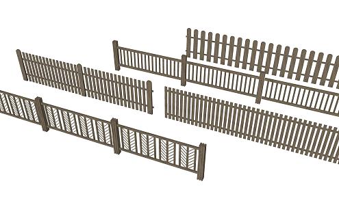 Modern Fence Barrier Wooden Railing Fence Wall Chinese Style Railing Barrier 3d model