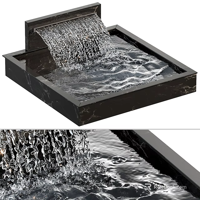 Elegant Garden Water Fountain with Black Marble Square Basin and Flowing Water 3d model 