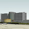 Modern Multi Storey Hotel Building With Circular Structure Waterfront Landscaping And Parking Area
