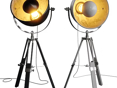 Modern Floor Lamp With Tripod Base Round Shade And Warm Yellow Light Metal Design 3d model