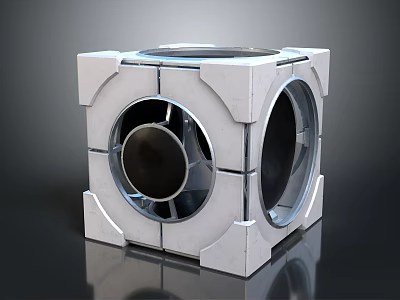 Futuristic Square Mechanical Structure With Circular Openings And Metallic Edges 3d model