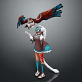 Colorfully Attired Character With Feathered Headpiece And Brown Blue Winged Eagle Perched On Hand