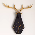 Modern Deer Head Shape Wall Decor With Golden Antlers White Head And Clock