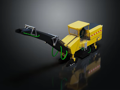 Yellow Construction Vehicle Paver With Green Hoses Tracked Chassis And Cab 3d model