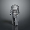 Long Houndstooth Coat With Classic Black And White Pattern Lapel Collar Design 3d model