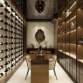 Elegant Wine Cellar Interior With Wooden Racks Neatly Arranged Bottles Decorative Mirror And Central Table