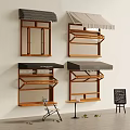 Wall Mounted Wooden Shelves With Various Color Awnings Small Blackboard And Side Chair