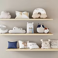 Cute Decorative Pillows with Cloud Moon and Animal Shapes on Wooden Shelves
