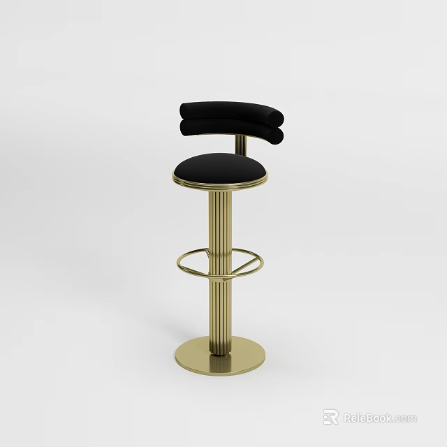 Black Padded Bar Stool With Gold Metal Frame Backrest And Footrest Design 3d model 