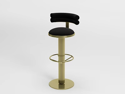 Black Padded Bar Stool With Gold Metal Frame Backrest And Footrest Design 3d model