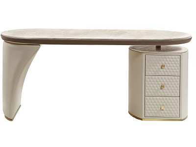Elegant Modern Dressing Table With Oval Countertop And Quilted Drawer Cabinet 3d model