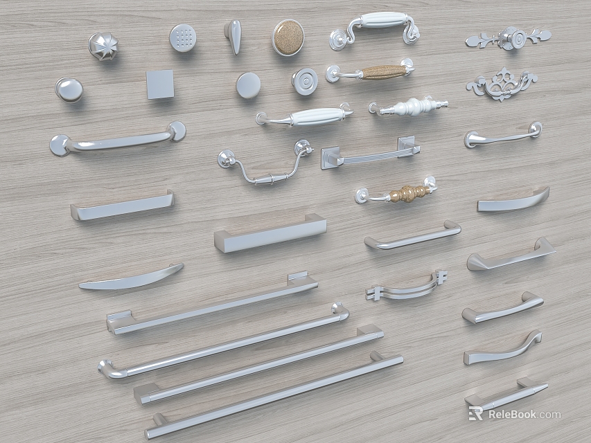 Various Metal Cabinet Handles With Different Styles And Shapes For Furniture Use 3d model 