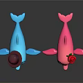 Cute Dolphin Toys Blue With Hat Bow Tie And Pink With Red Rose Decoration