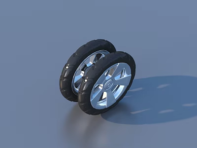 Two Shiny Black Car Tires with Silver Rims on Gray Background 3d model